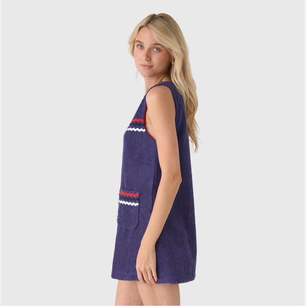 La Veste Mini Towel Dress Med Blue Red White Cotton Terry Americana Resort USA - Picture 4 of 11